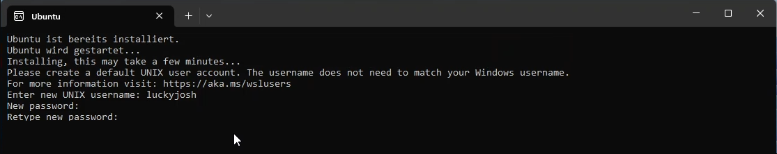 Windows-Terminal, welches auf die Eingabe eines Passworts wartet.