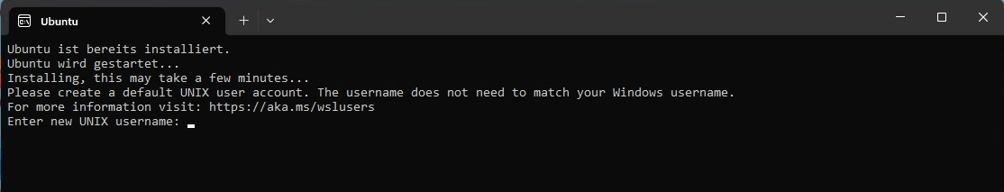 Windows-Terminal, welches auf die Eingabe eines UNIX Nutzernamens wartet.